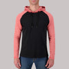 Model Front View of Recycled Two-Tone Hoodie in Red