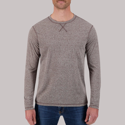 Model Front View Recycled Long Sleeve Crew Neck in Truffle