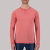Model Front View of Recycled Long Sleeve Crew Neck Shirt in Red