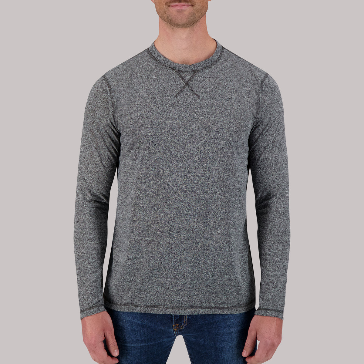 Long Sleeve Cotton/Poly Crew Neck Grindal Knit in Charcoal