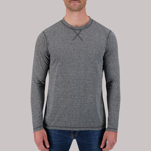 Long Sleeve Cotton/Poly Crew Neck Grindal Knit in Charcoal