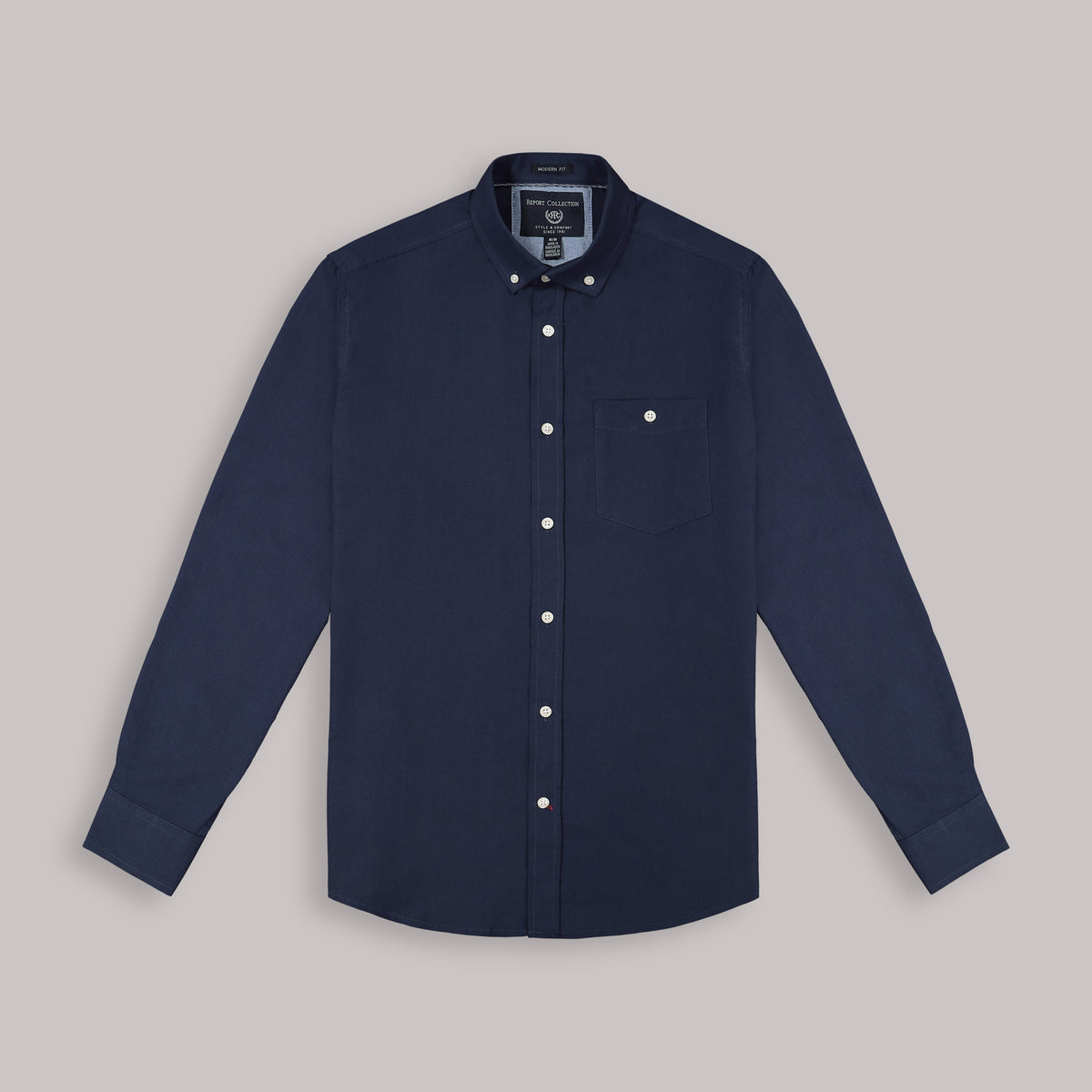 Front View of Long Sleeve Oxford Sport Shirt in Navy